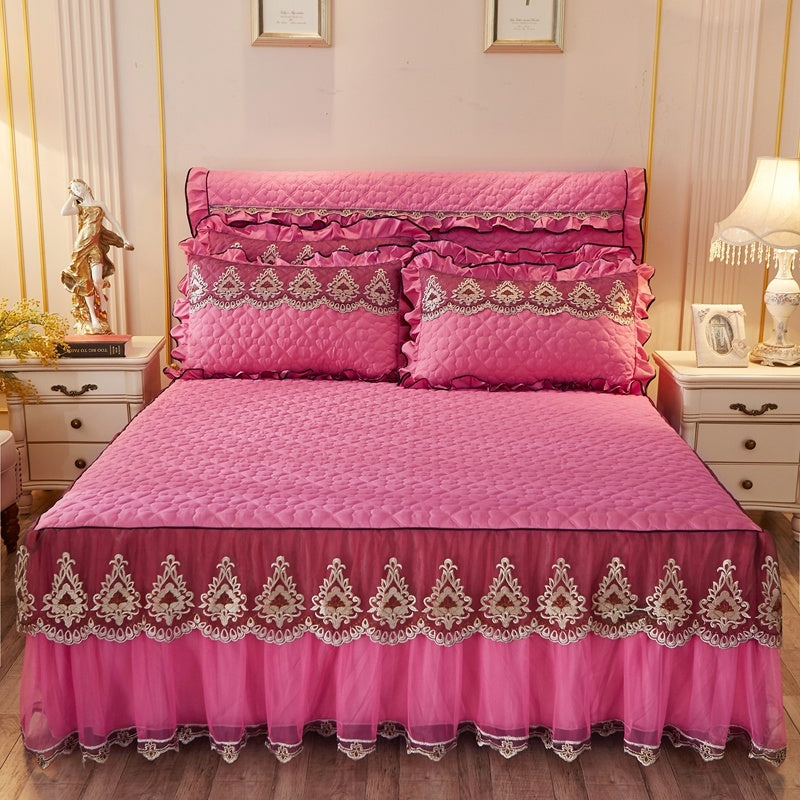 Quilted Lace Thickened Bed Skirt – Plus Cotton Bedspread for 1.8m Beds, Single Piece Simmons Cover