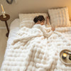 Thickened Rabbit Bubble Velvet Nap Blanket – Soft Polyester Quilt for Home & Travel
