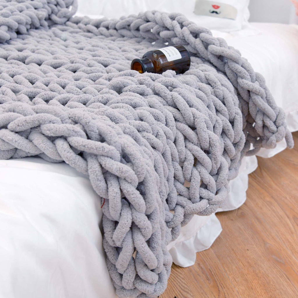 Handmade Chenille Knitted Sofa Blanket – Coarse Yarn, Soft & Stylish Sofa Cover Throw