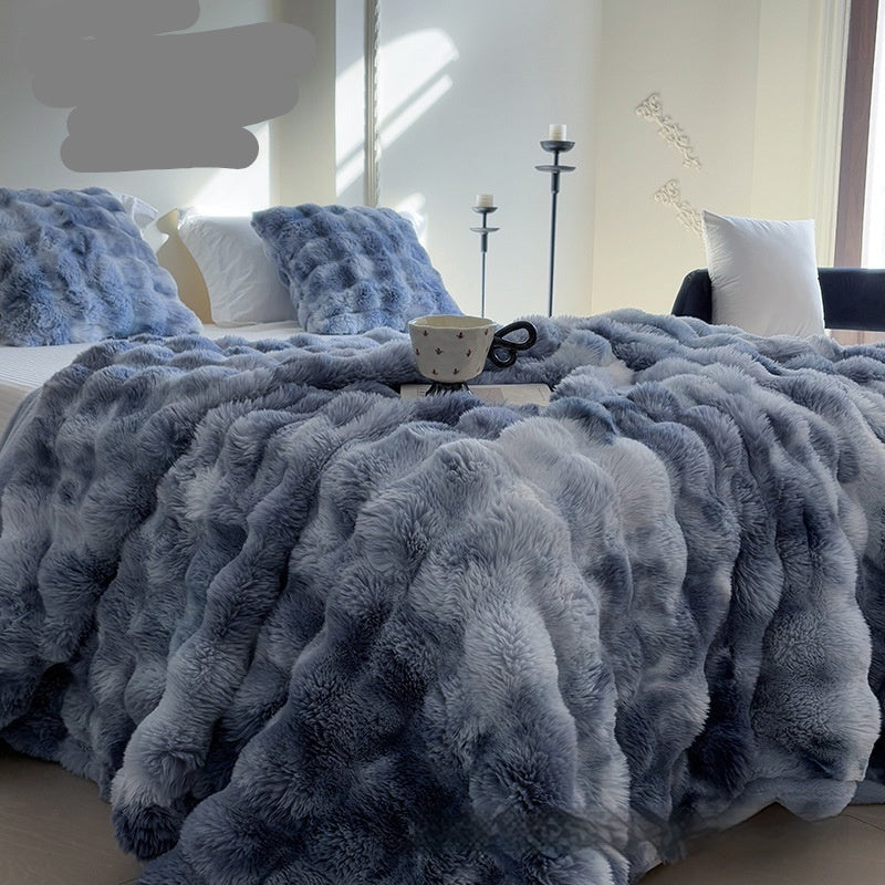 Thickened Rabbit Bubble Velvet Nap Blanket – Soft Polyester Quilt for Home & Travel