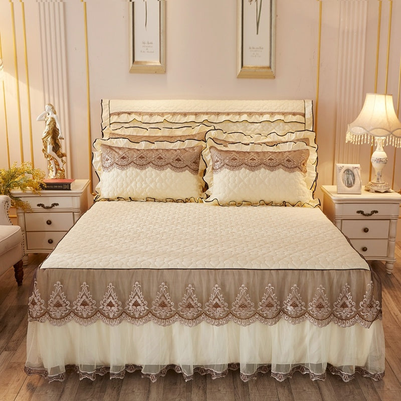 Quilted Lace Thickened Bed Skirt – Plus Cotton Bedspread for 1.8m Beds, Single Piece Simmons Cover