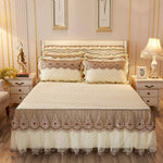 Quilted Lace Thickened Bed Skirt – Plus Cotton Bedspread for 1.8m Beds, Single Piece Simmons Cover