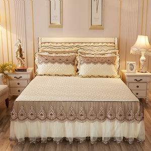 Quilted Lace Thickened Bed Skirt – Plus Cotton Bedspread for 1.8m Beds, Single Piece Simmons Cover