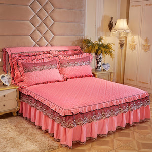 Quilted Lace Thickened Bed Skirt – Plus Cotton Bedspread for 1.8m Beds, Single Piece Simmons Cover
