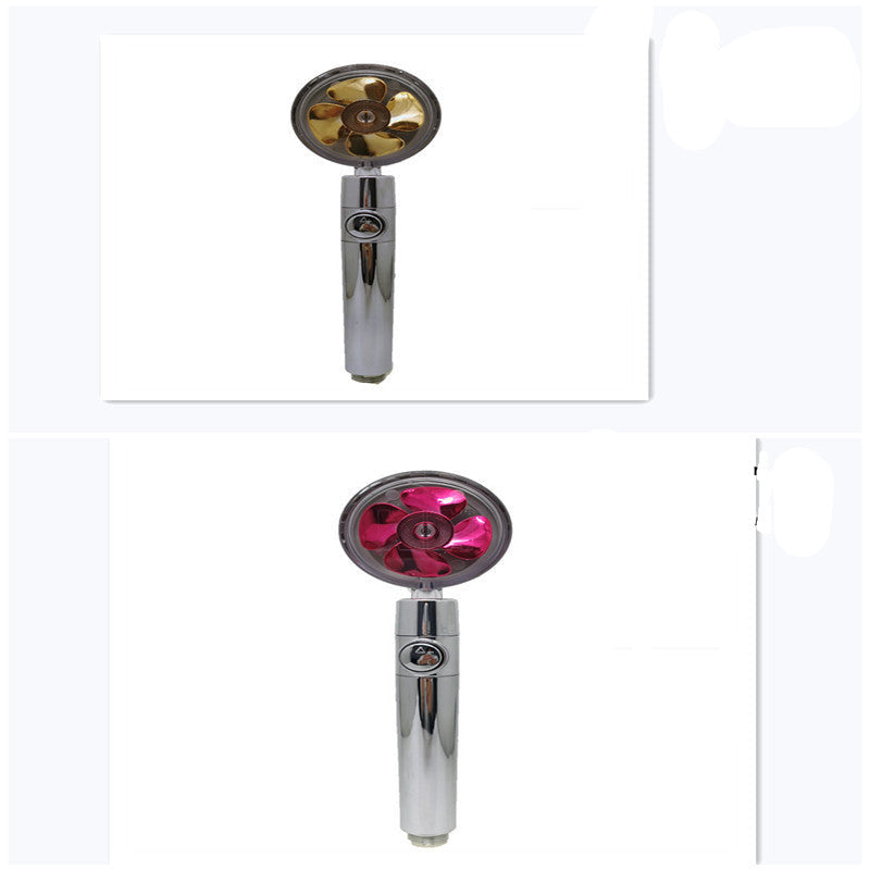 Propeller Driven High Pressure Shower Head – Turbocharged Handheld Nozzle with Stop Button & Cotton Filter