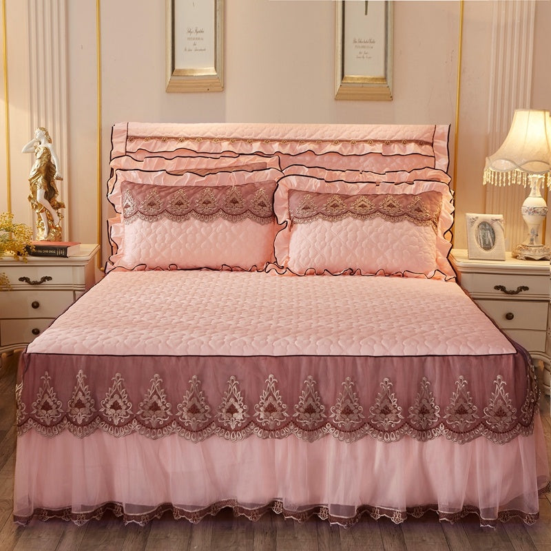 Quilted Lace Thickened Bed Skirt – Plus Cotton Bedspread for 1.8m Beds, Single Piece Simmons Cover