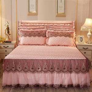 Quilted Lace Thickened Bed Skirt – Plus Cotton Bedspread for 1.8m Beds, Single Piece Simmons Cover