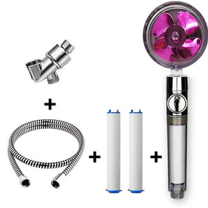 Propeller Driven High Pressure Shower Head – Turbocharged Handheld Nozzle with Stop Button & Cotton Filter