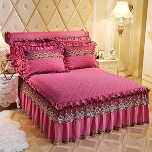 Quilted Lace Thickened Bed Skirt – Plus Cotton Bedspread for 1.8m Beds, Single Piece Simmons Cover