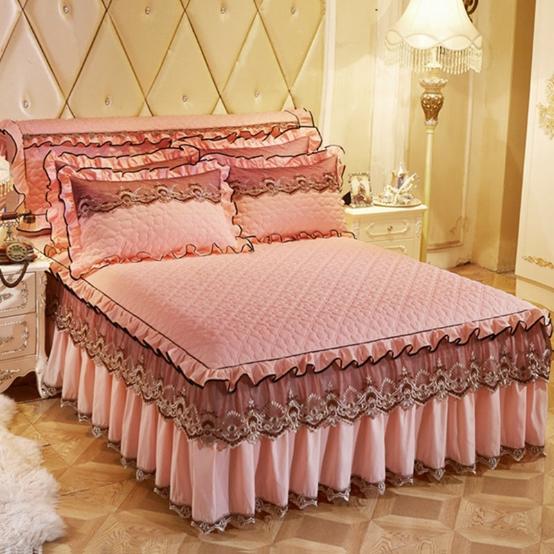 Quilted Lace Thickened Bed Skirt – Plus Cotton Bedspread for 1.8m Beds, Single Piece Simmons Cover