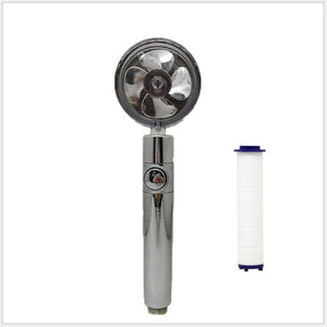 Propeller Driven High Pressure Shower Head – Turbocharged Handheld Nozzle with Stop Button & Cotton Filter