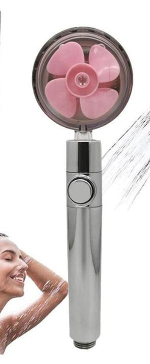 Propeller Driven High Pressure Shower Head – Turbocharged Handheld Nozzle with Stop Button & Cotton Filter