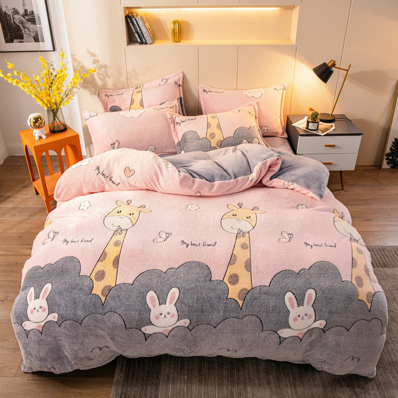 Four-Piece Milk Velvet Bedding Set – Soft, Warm & Cozy Velvet Bed Sheets