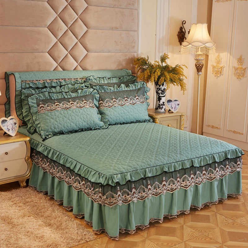 Quilted Lace Thickened Bed Skirt – Plus Cotton Bedspread for 1.8m Beds, Single Piece Simmons Cover