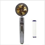 Propeller Driven High Pressure Shower Head – Turbocharged Handheld Nozzle with Stop Button & Cotton Filter