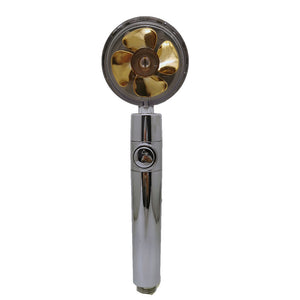 Propeller Driven High Pressure Shower Head – Turbocharged Handheld Nozzle with Stop Button & Cotton Filter