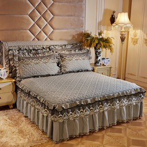 Quilted Lace Thickened Bed Skirt – Plus Cotton Bedspread for 1.8m Beds, Single Piece Simmons Cover
