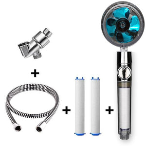 Propeller Driven High Pressure Shower Head – Turbocharged Handheld Nozzle with Stop Button & Cotton Filter