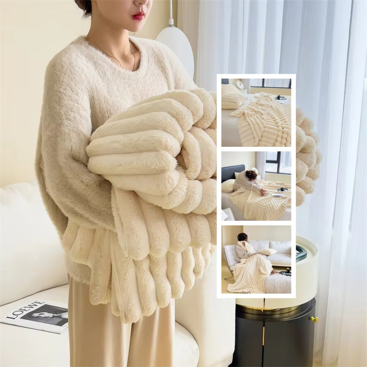 Soft Bubble Velvet Rabbit Fur Blanket – Double-Sided Thick, Warm & Luxurious Throw