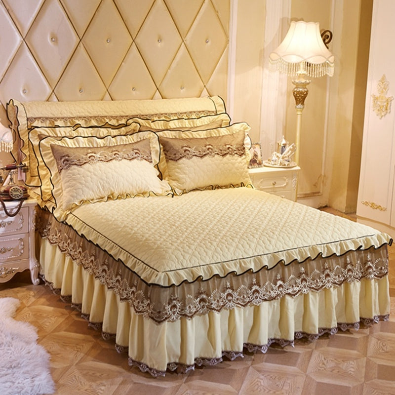 Quilted Lace Thickened Bed Skirt – Plus Cotton Bedspread for 1.8m Beds, Single Piece Simmons Cover