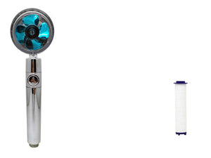 Propeller Driven High Pressure Shower Head – Turbocharged Handheld Nozzle with Stop Button & Cotton Filter