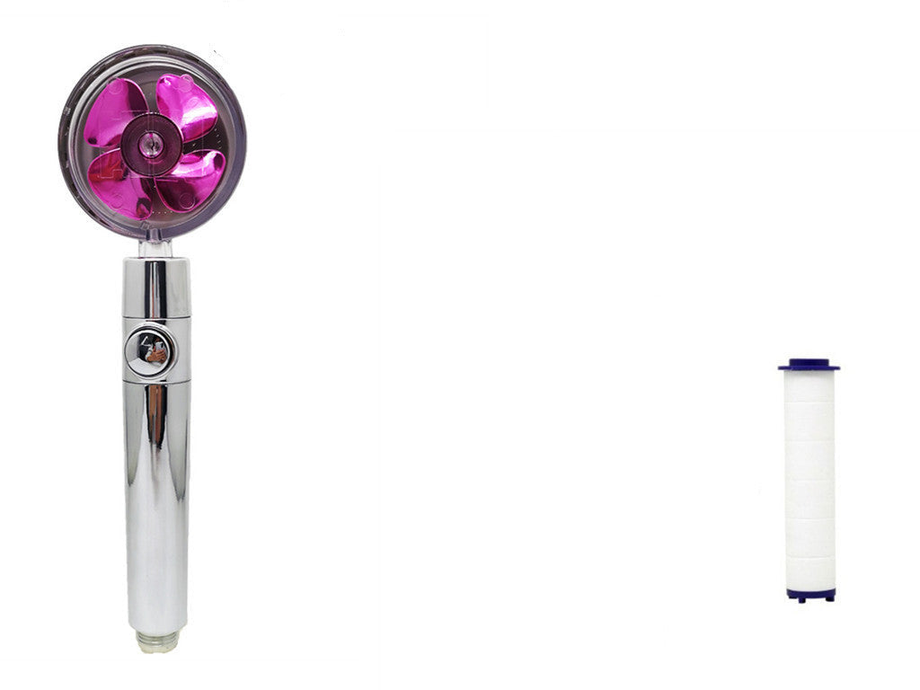 Propeller Driven High Pressure Shower Head – Turbocharged Handheld Nozzle with Stop Button & Cotton Filter