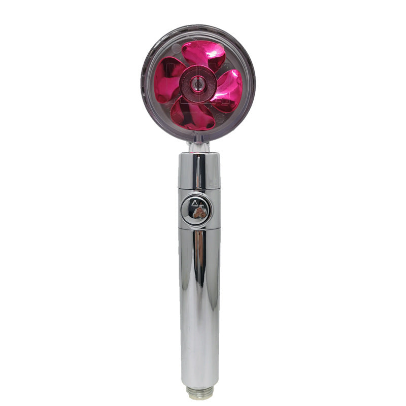 Propeller Driven High Pressure Shower Head – Turbocharged Handheld Nozzle with Stop Button & Cotton Filter