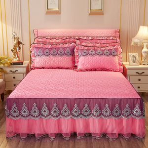 Quilted Lace Thickened Bed Skirt – Plus Cotton Bedspread for 1.8m Beds, Single Piece Simmons Cover