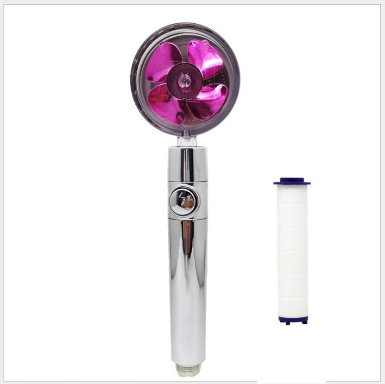 Propeller Driven High Pressure Shower Head – Turbocharged Handheld Nozzle with Stop Button & Cotton Filter