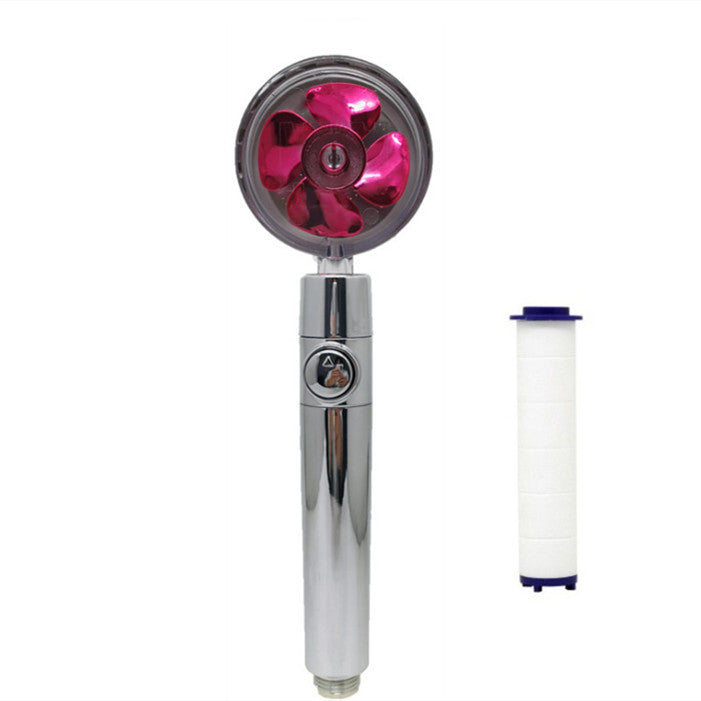 Propeller Driven High Pressure Shower Head – Turbocharged Handheld Nozzle with Stop Button & Cotton Filter