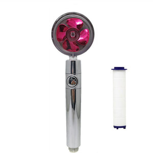 Propeller Driven High Pressure Shower Head – Turbocharged Handheld Nozzle with Stop Button & Cotton Filter