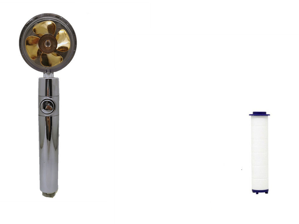 Propeller Driven High Pressure Shower Head – Turbocharged Handheld Nozzle with Stop Button & Cotton Filter
