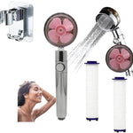 Propeller Driven High Pressure Shower Head – Turbocharged Handheld Nozzle with Stop Button & Cotton Filter