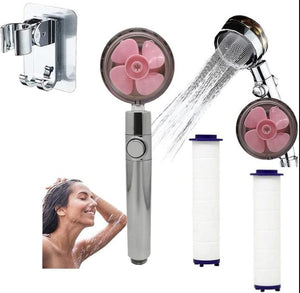 Propeller Driven High Pressure Shower Head – Turbocharged Handheld Nozzle with Stop Button & Cotton Filter