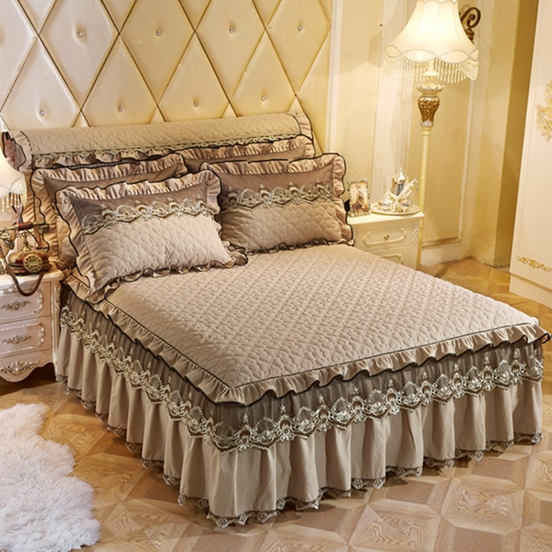 Quilted Lace Thickened Bed Skirt – Plus Cotton Bedspread for 1.8m Beds, Single Piece Simmons Cover