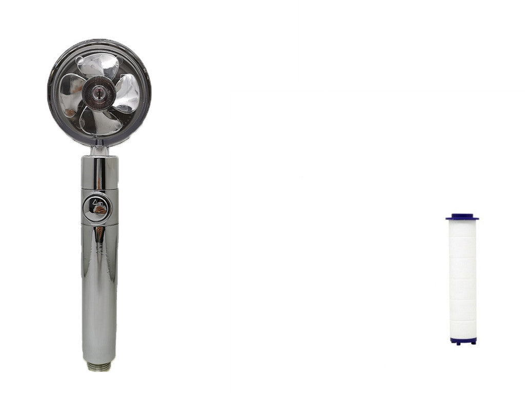 Propeller Driven High Pressure Shower Head – Turbocharged Handheld Nozzle with Stop Button & Cotton Filter