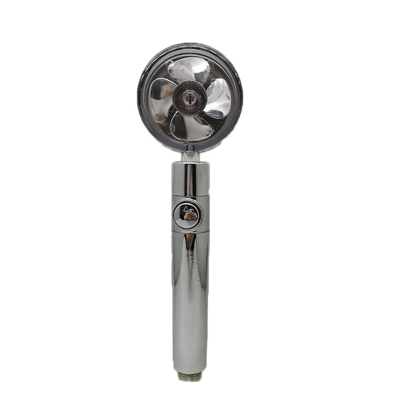 Propeller Driven High Pressure Shower Head – Turbocharged Handheld Nozzle with Stop Button & Cotton Filter