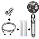 Propeller Driven High Pressure Shower Head – Turbocharged Handheld Nozzle with Stop Button & Cotton Filter