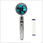 Propeller Driven High Pressure Shower Head – Turbocharged Handheld Nozzle with Stop Button & Cotton Filter