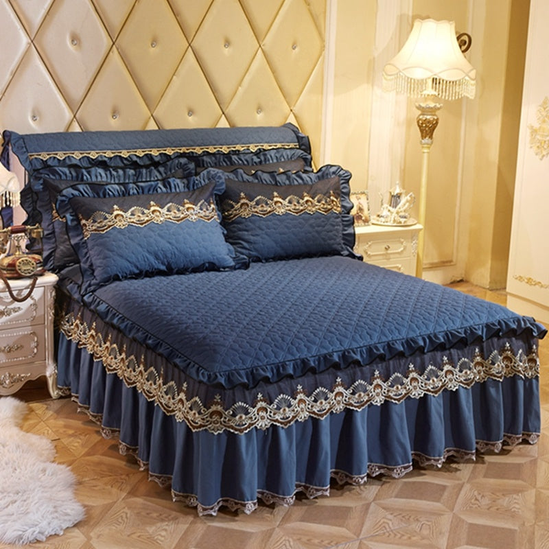 Quilted Lace Thickened Bed Skirt – Plus Cotton Bedspread for 1.8m Beds, Single Piece Simmons Cover