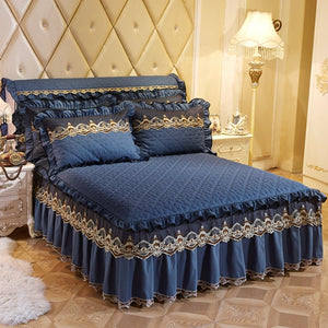 Quilted Lace Thickened Bed Skirt – Plus Cotton Bedspread for 1.8m Beds, Single Piece Simmons Cover