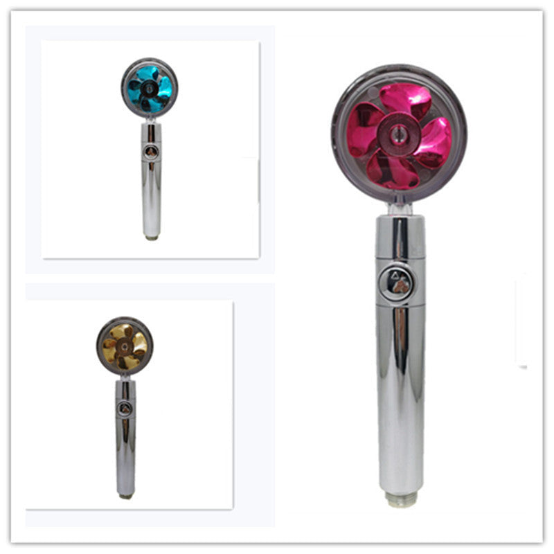 Propeller Driven High Pressure Shower Head – Turbocharged Handheld Nozzle with Stop Button & Cotton Filter