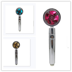 Propeller Driven High Pressure Shower Head – Turbocharged Handheld Nozzle with Stop Button & Cotton Filter