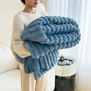 Soft Bubble Velvet Rabbit Fur Blanket – Double-Sided Thick, Warm & Luxurious Throw